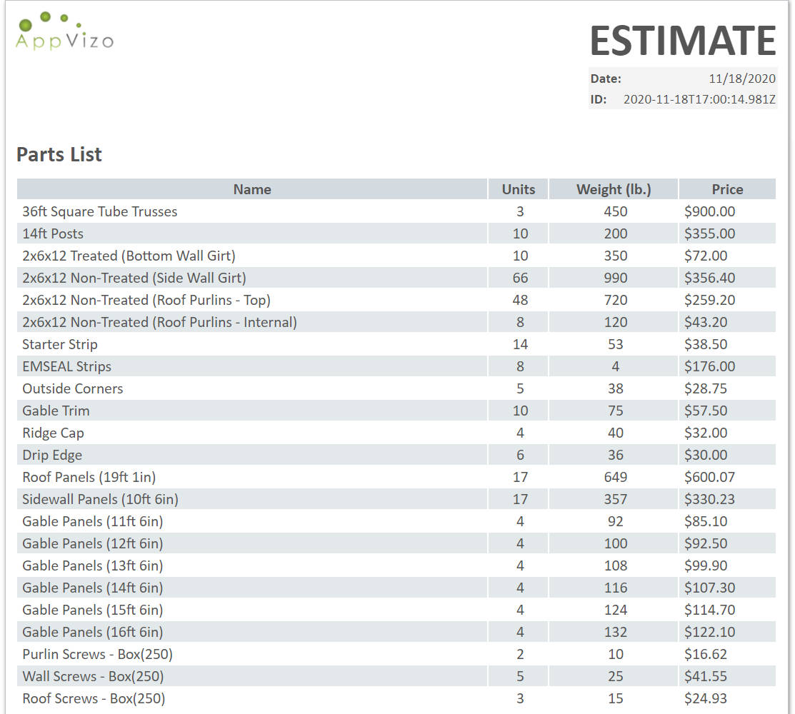 Post Frame Parts List